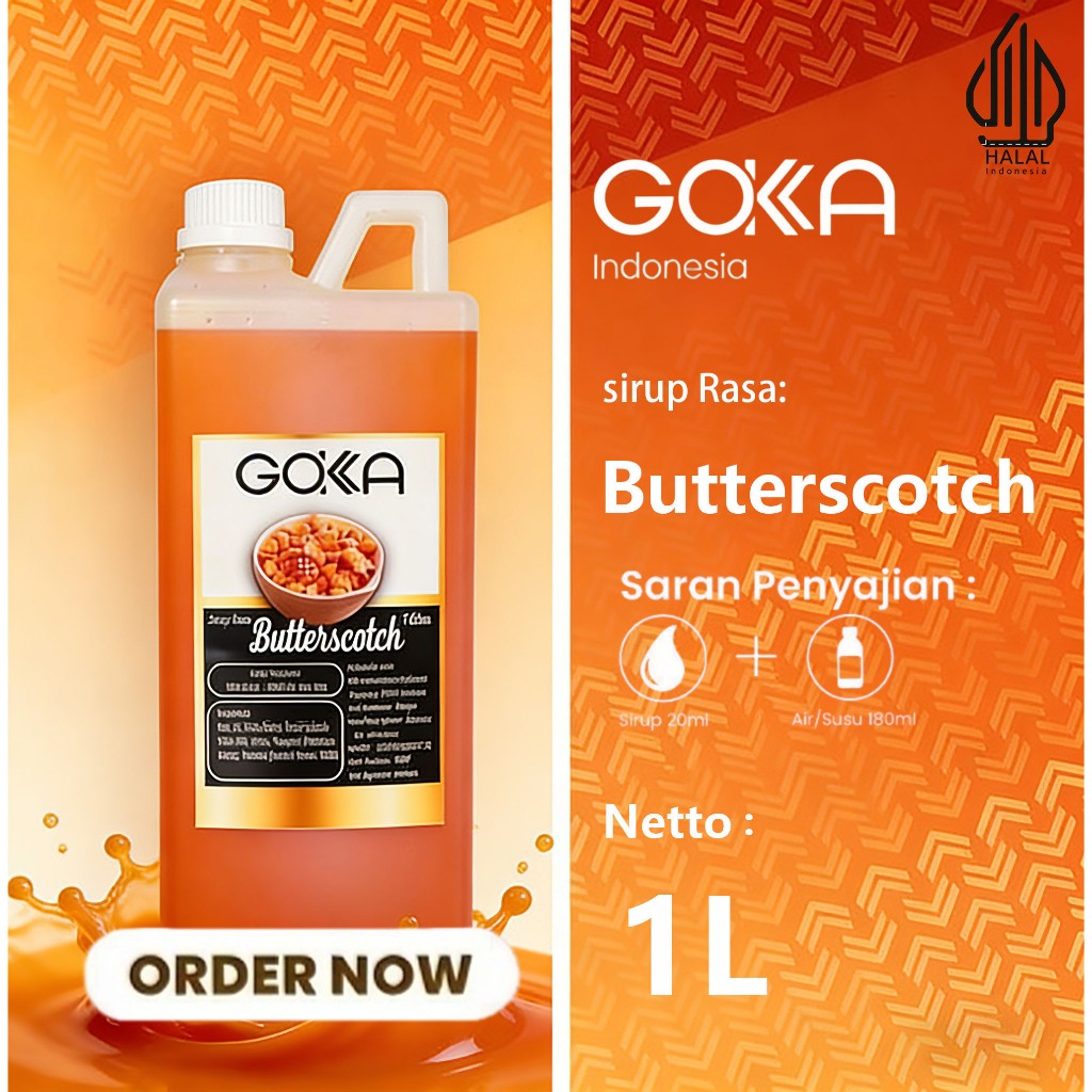Sirup Butterscotch GOKKA 1L HALAL Butterscotch Coffee Syrup untuk Latte Cappuccino Macchiato Espress