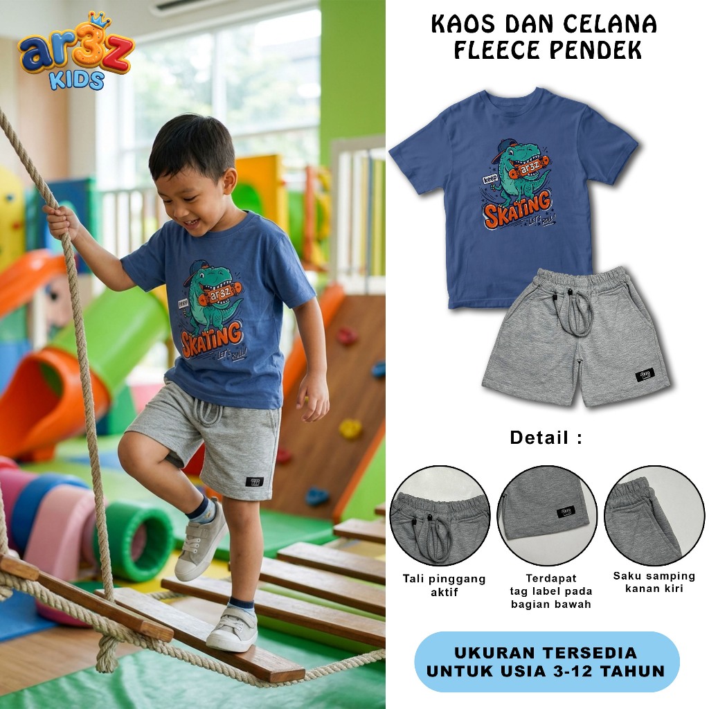 Setelan Kaos Dan Celana Fleece Pendek Anak Usia 5 Tahun Skating Z18