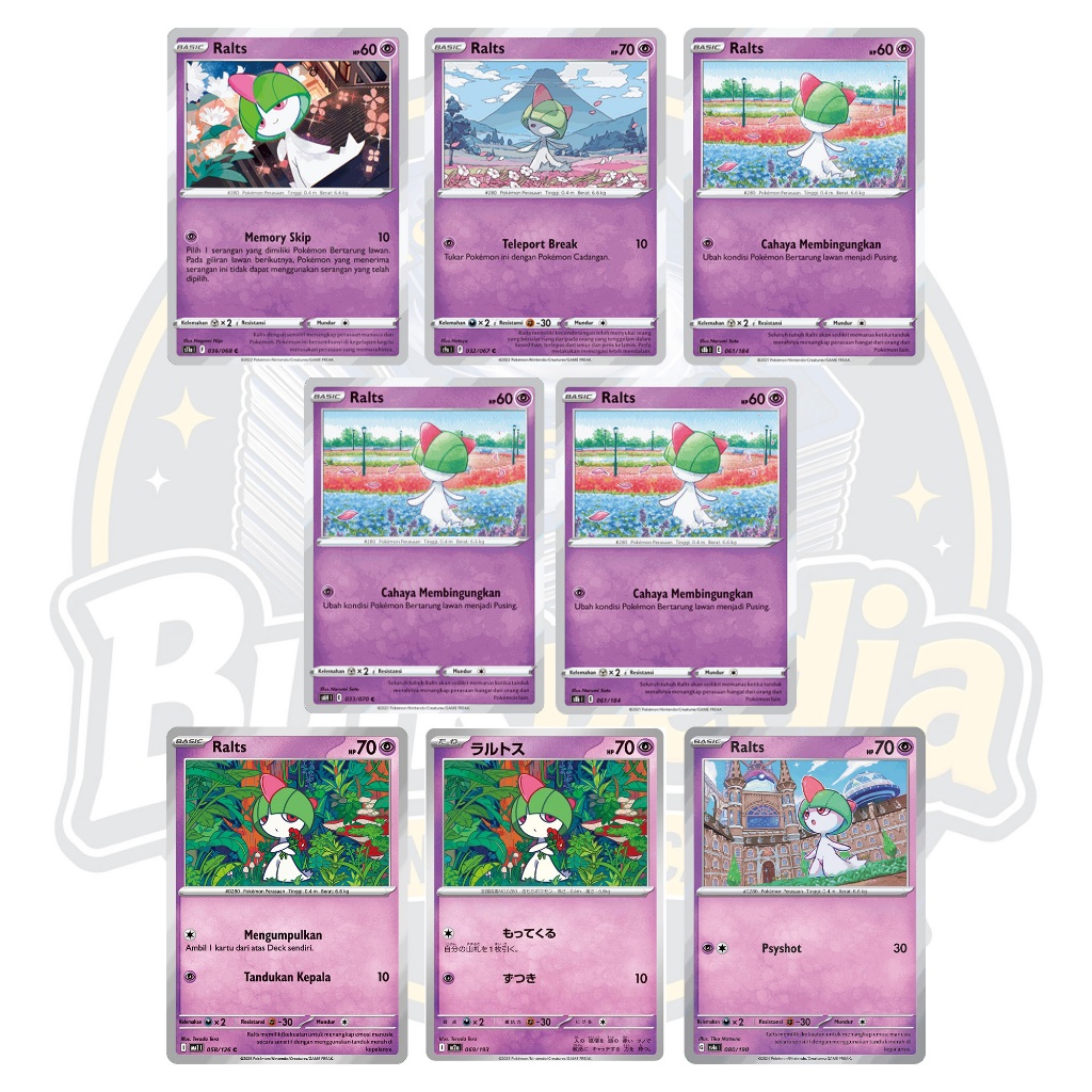 Kartu Pokemon TCG - RALTS - Bulk Common C Brick Holo - Indonesia & Japan - S6H // S8B // S9A // S11A