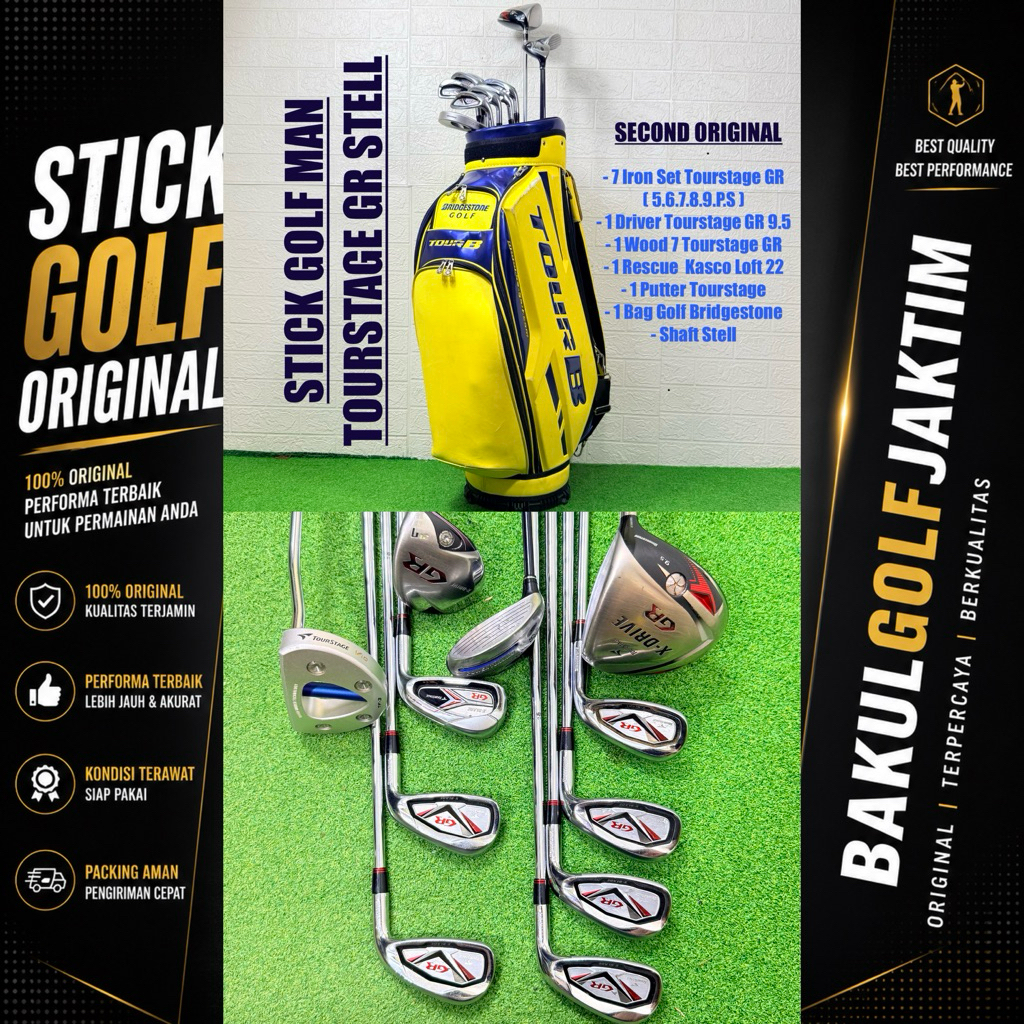 Set Stick Golf Man Bridgestone Tourstage GR Xblade Second Original Fullset Bag Golf