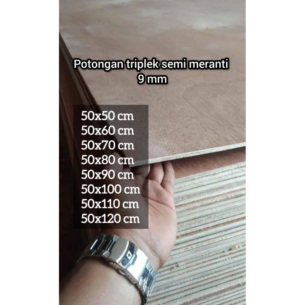POTONGAN Triplek semi meranti 9mm ukuran 50 cm lengkap