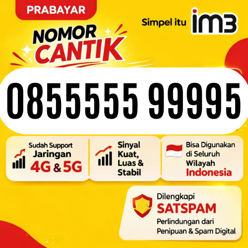 Nomor Cantik Im3 Indosat Ooredoo Jaringan 4G/5G Prabayar Tripel Kwartet Panca Hexa Ekor 9999 8888 55