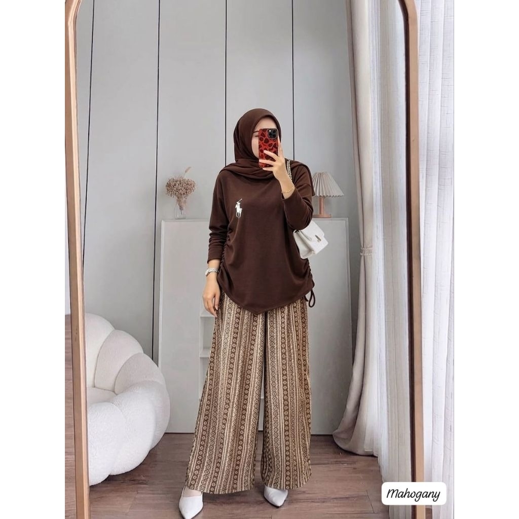Dhira Setcel Knit Mix Katun Premium/Setelan Celana Wanita Knit Mix Katun