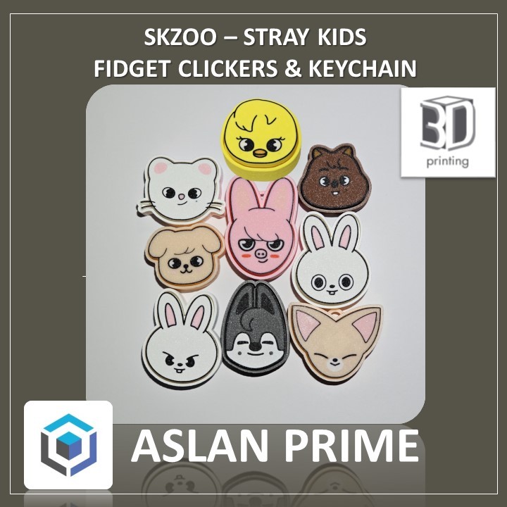 SKZOO STRAY KIDS KEY CLICKER KEYCHAIN 3D Print Viral Fidget Wolf Chan Leebit DWAEKKI Jiniret HAN QUO