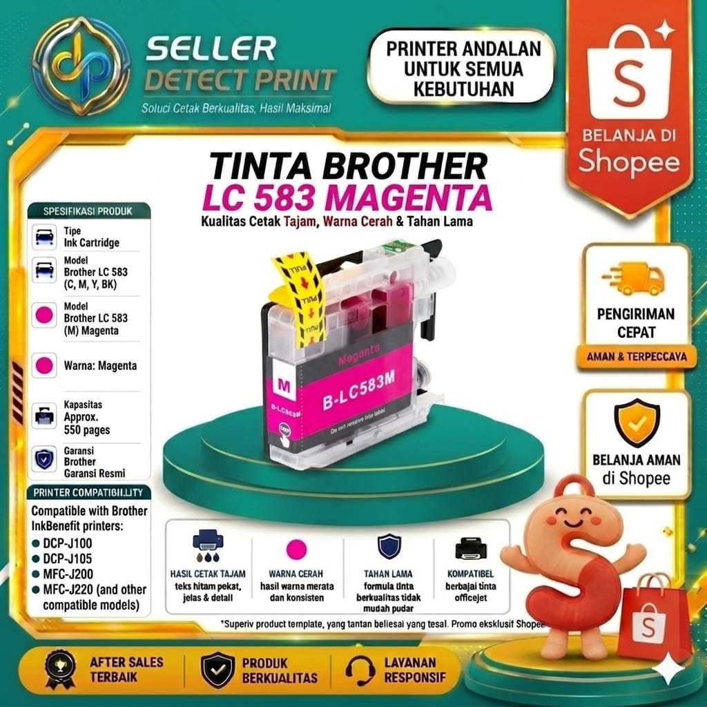 Catridge Tinta Compatible Brother LC 583 Magenta Printer Brother MFC-J2510, MFC-J3520, MFC-J3720