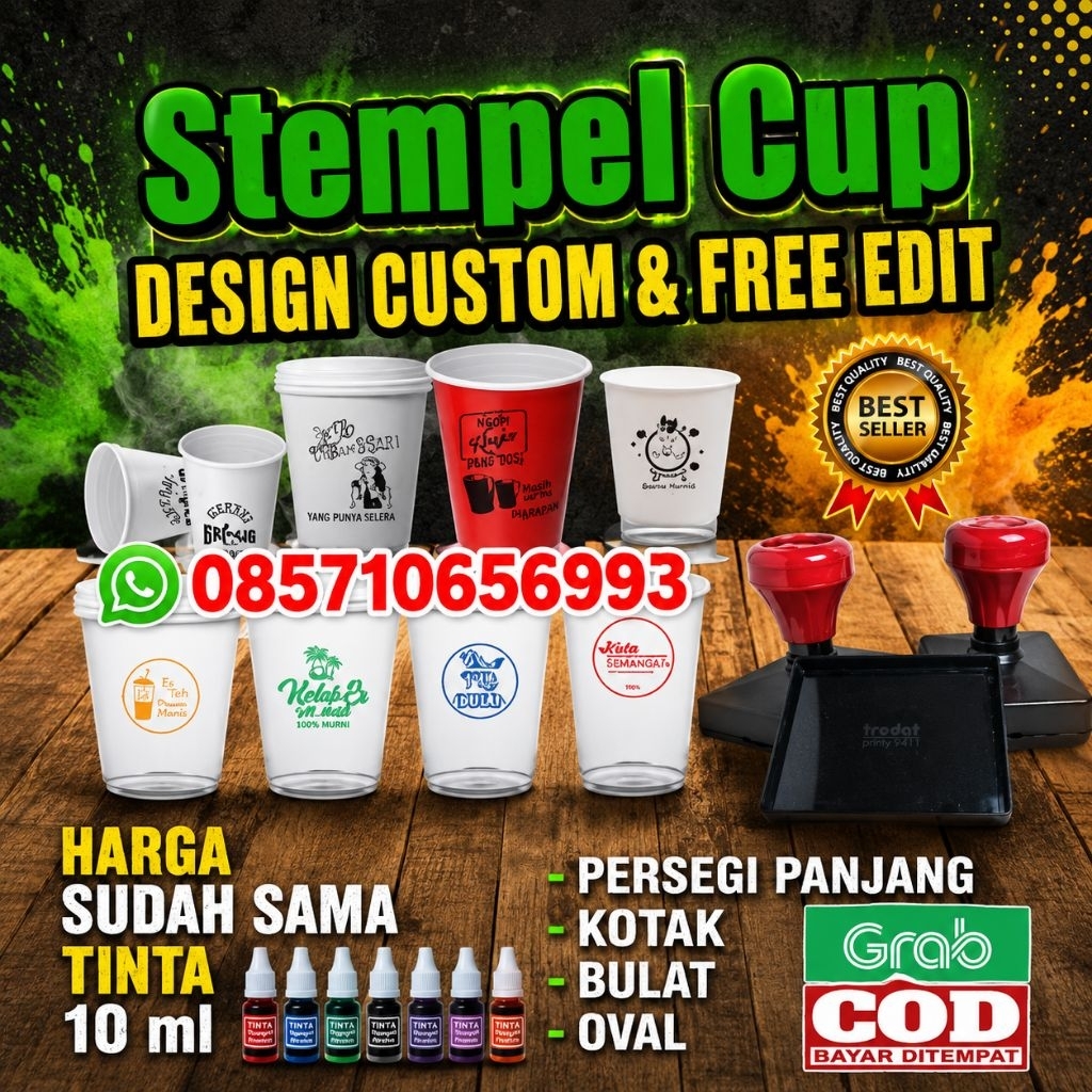 stempel plastik / stempel sterofom / stempel cup plastik FREE tinta refil