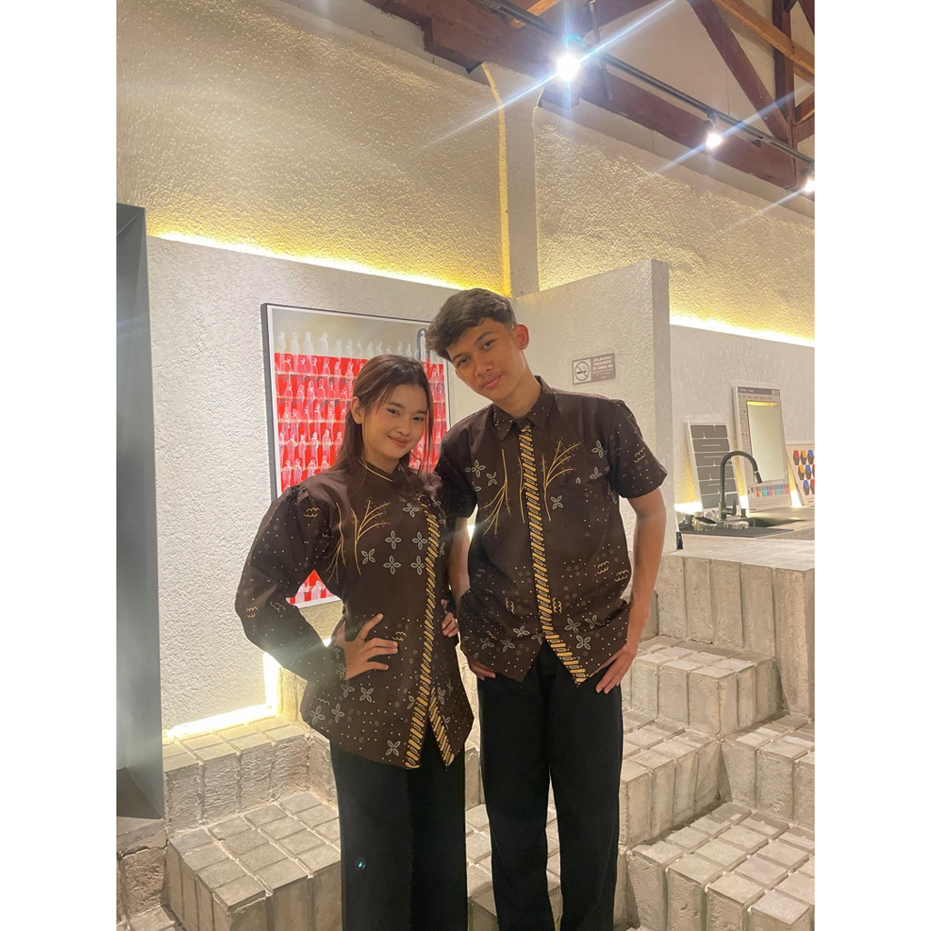 Batik Couple Pasangan Atasan Batik Katun Seragam Batik Modern Blouse Batik Kebaya Janggan Kemeja Bat