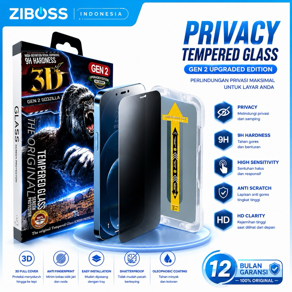 ANTI SPY PRIVACY & CLEAR GLOSSY - Auto Align Tech KING MAGIC Glass Tempered Glass Screen Protector A