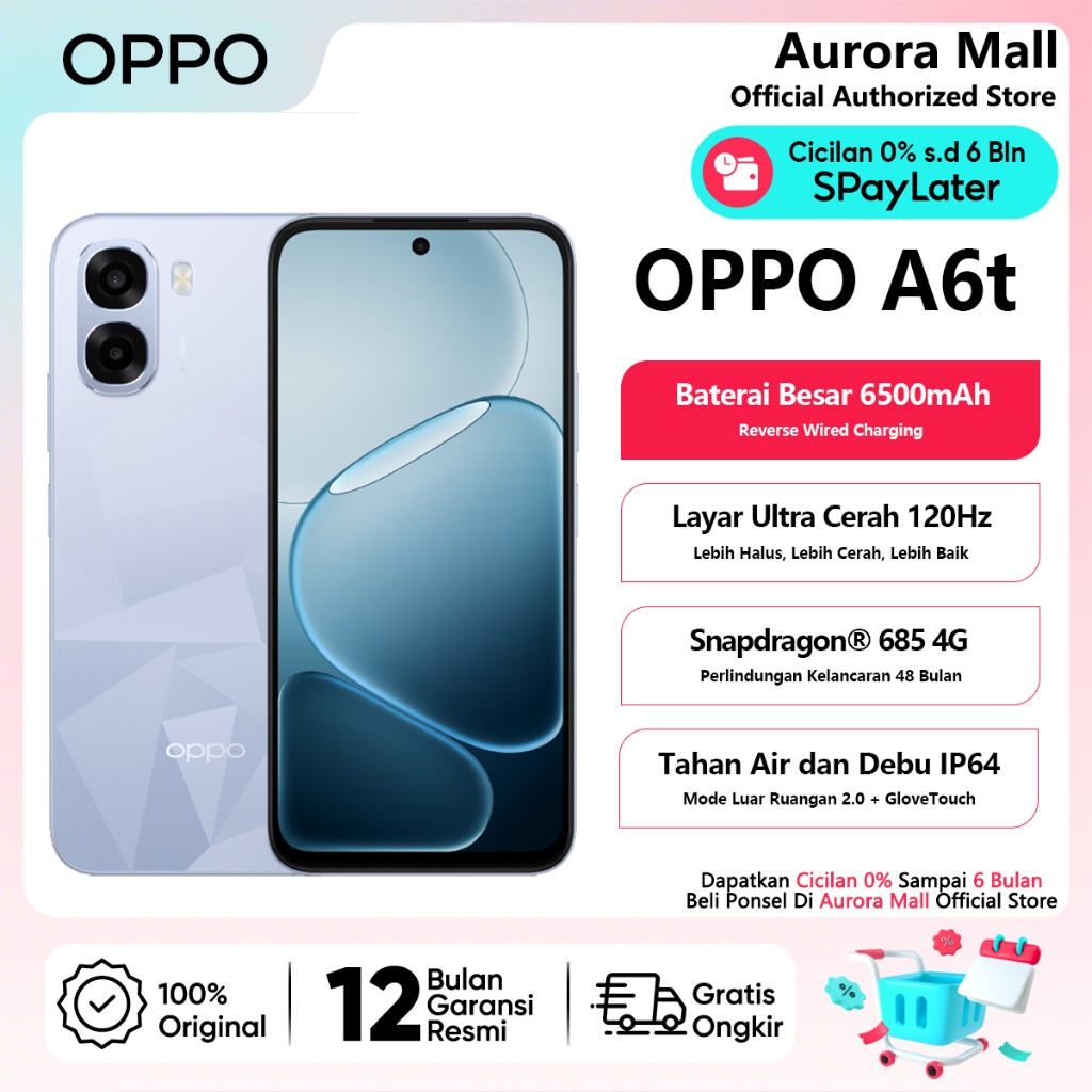 OPPO A6t 4/128GB (4GB+4GB Extended RAM) Snapdragon 685 Garansi Resmi HP Android Murah Terbaru 2026