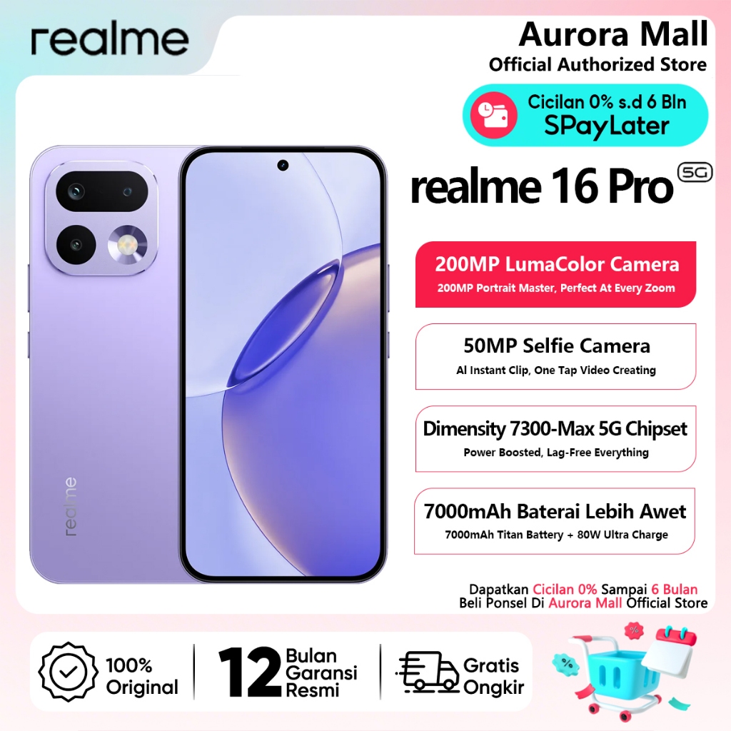 Hp realme 16 Pro 5G 12/256GB RAM 12GB+14GB Extended ROM 256GB Garansi Resmi Android Terbaru 2026