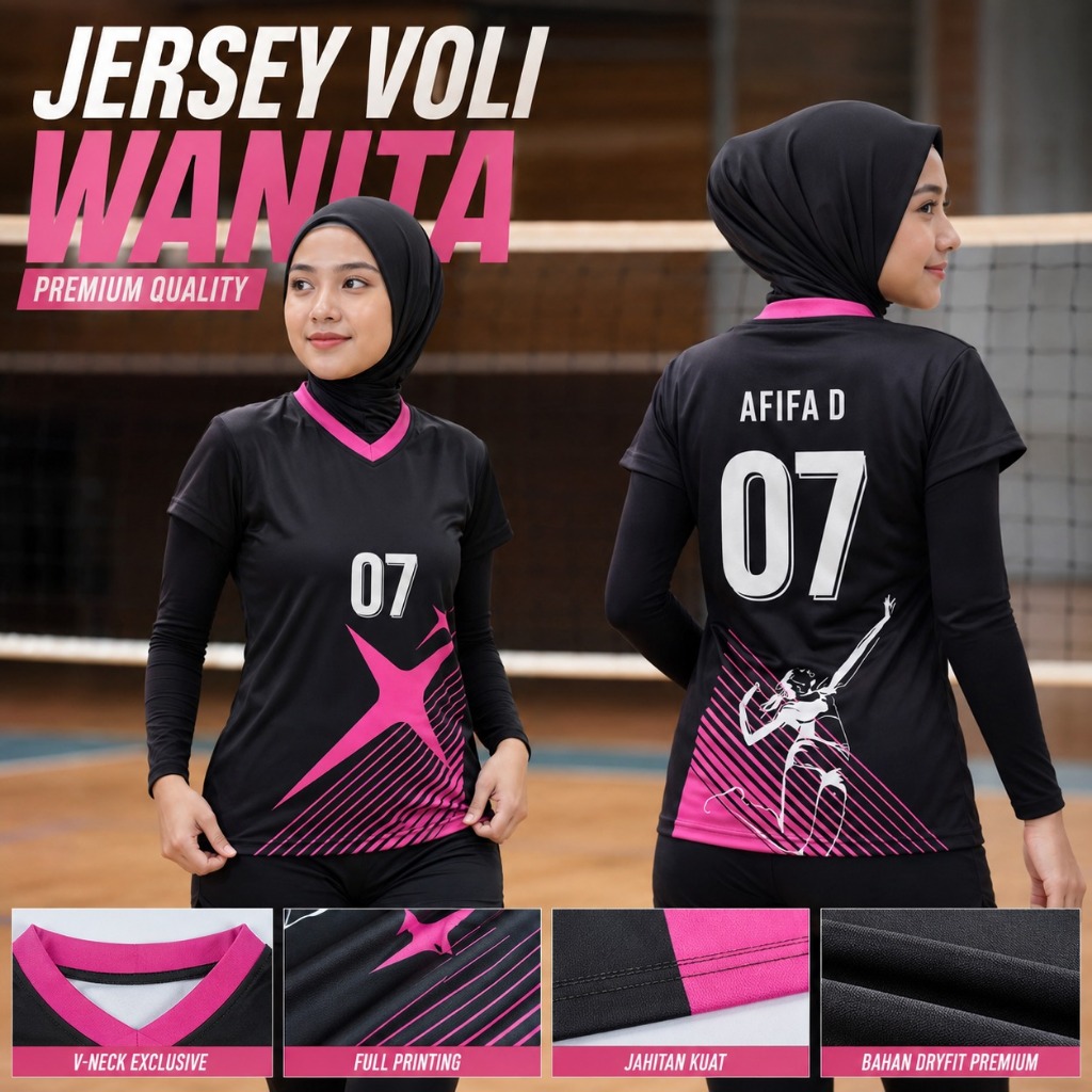 Jersey Voli Putri 005 Custom | Baju Voli Wanita Dry Fit Premium | Free Nama & Nomor | Full Printing