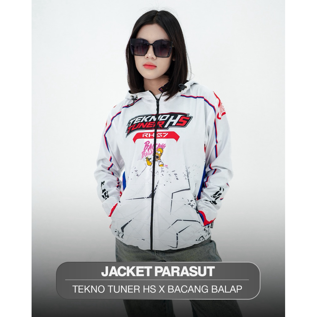 Special Edition Jaket Parasut Tekno Tuner HS x Bacang Balap - White