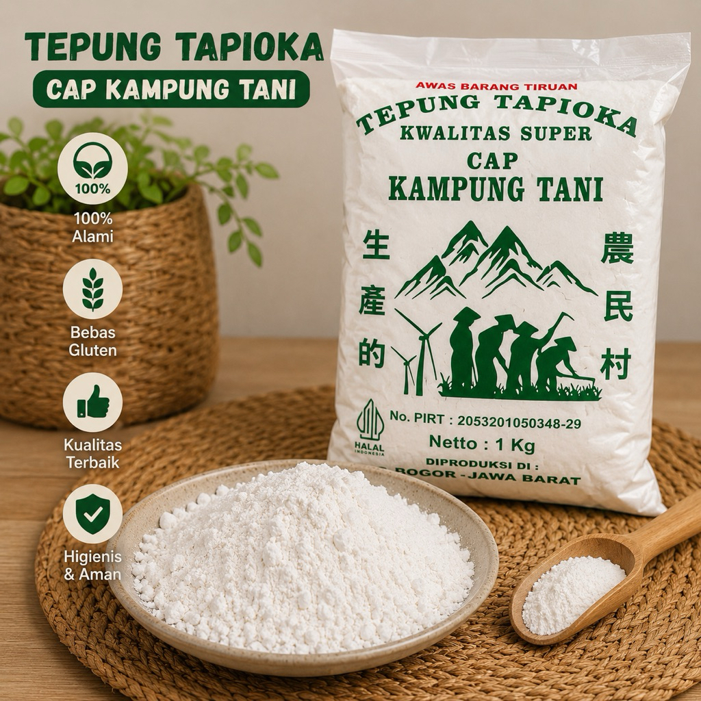 Tepung Tapioka Kwalitas Super Cap Kampung Tani 1kg - Halal & Bersertifikat P-IRT