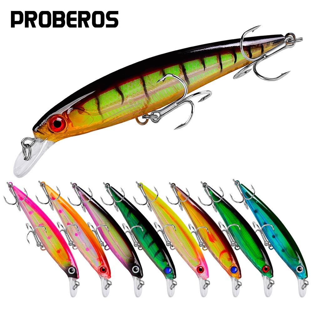 PROBEROS Minnow Floating Casting 13g/11cm Umpan Pancing 3D Eye BKB Hook 4X Strong Rattle Fishing Lur