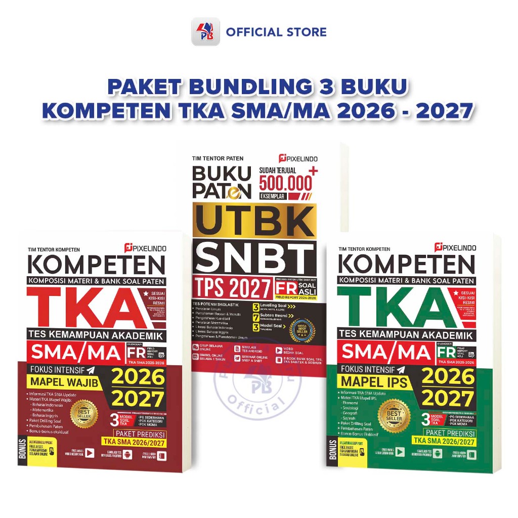 Buku Paket Bundling 3 Buku / Paten UTBK SNBT TPS 2027 / Kompeten TKA IPS / Kompeten Mapel Wajib 2026