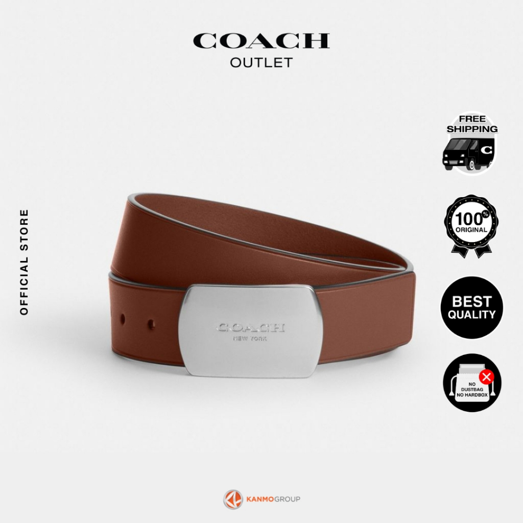 Coach 38MM Coach NY Plaque Belt in Leather - Ikat Pinggang Pria