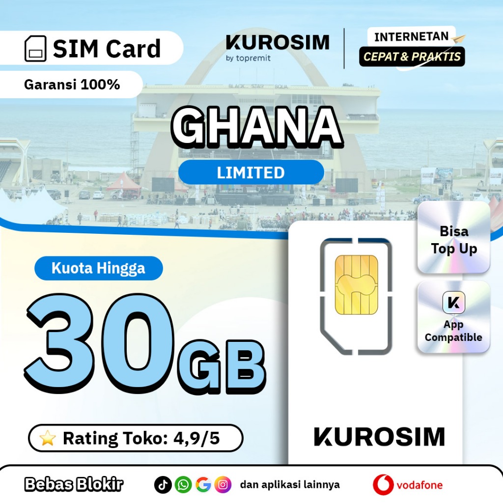 Kartu SIM Ghana Kuota Besar KUROSIM | SIM Card Travel Data Roaming Accra Kakum Vodafone