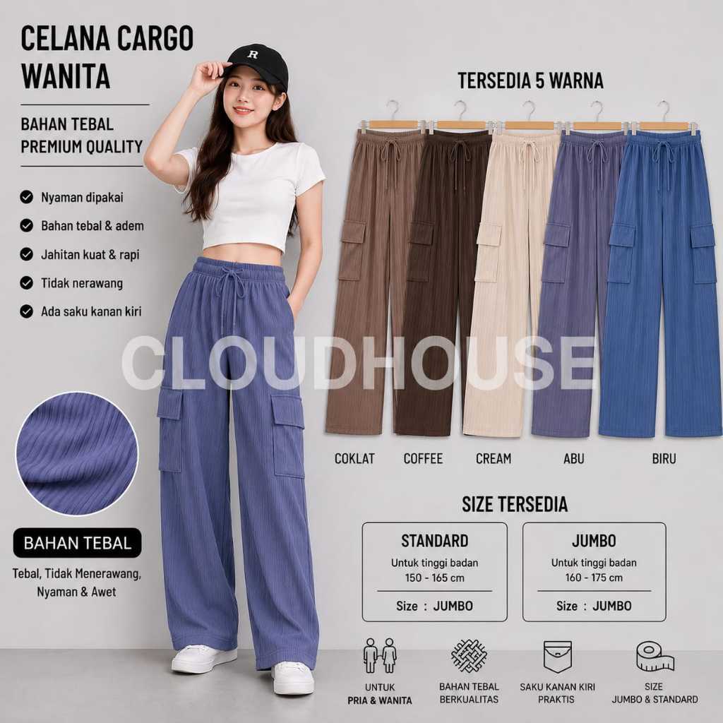Celana Panjang Standart Jumbo Kulot Knit Cargo Pants Kulot Cargo Wanita Kulot Knit Hornet | Celana C