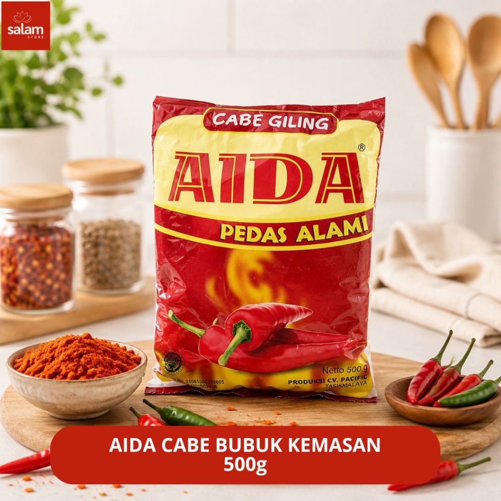 AIDA Cabe Giling 500gr | Cabe Bubuk Merah Halus | Cabai Giling Kering Pedas | Bumbu Dapur Serbaguna