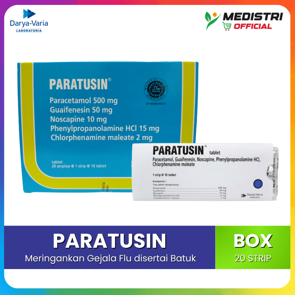 Paratusin Tablet Box 20 Strip 200 Tablet - Meredakan Demam Flu Batuk Hidung Bersin Berdahak
