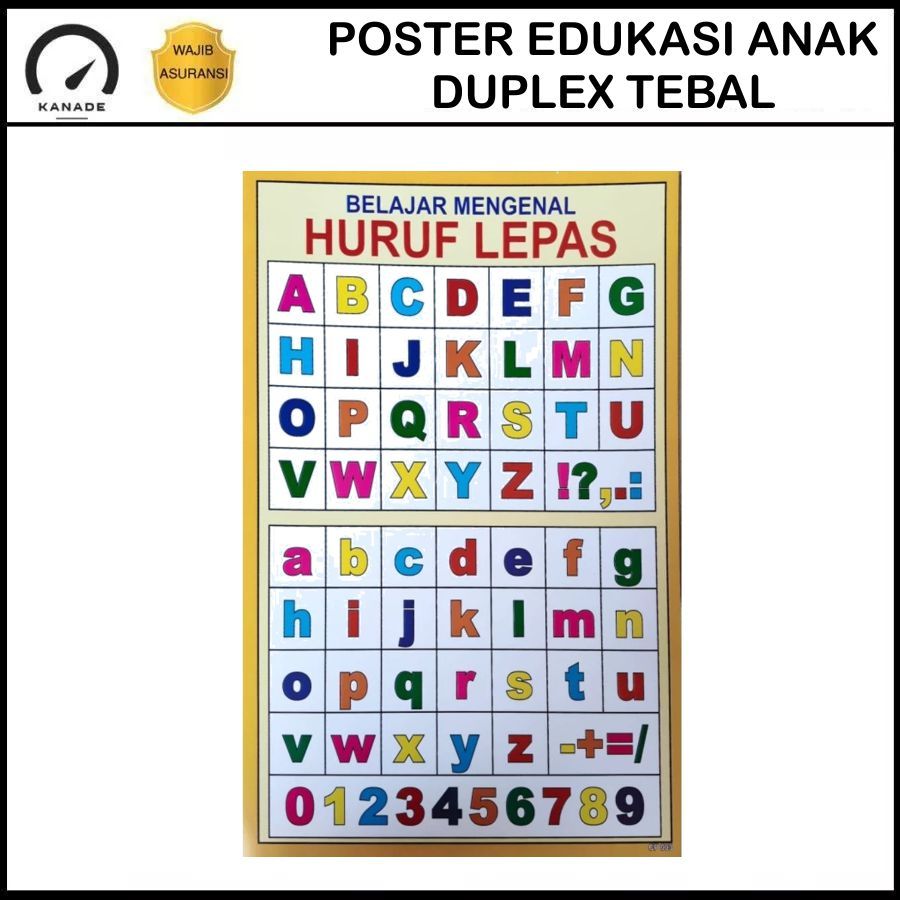 Poster Edukasi Anak Huruf Lepas Kertas Duplex Tebal Poster Huruf Angka Penjumlahan Pengurangan Hijai