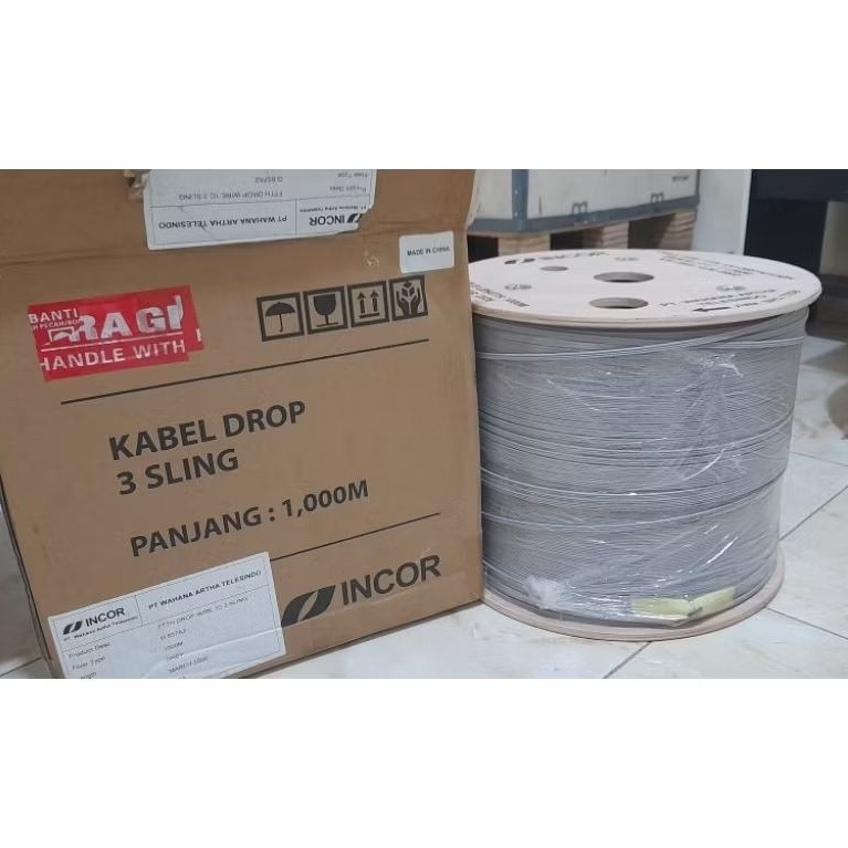kabel fiber optik dc 1 core 3 seling abu abu 1000 meter outdoor