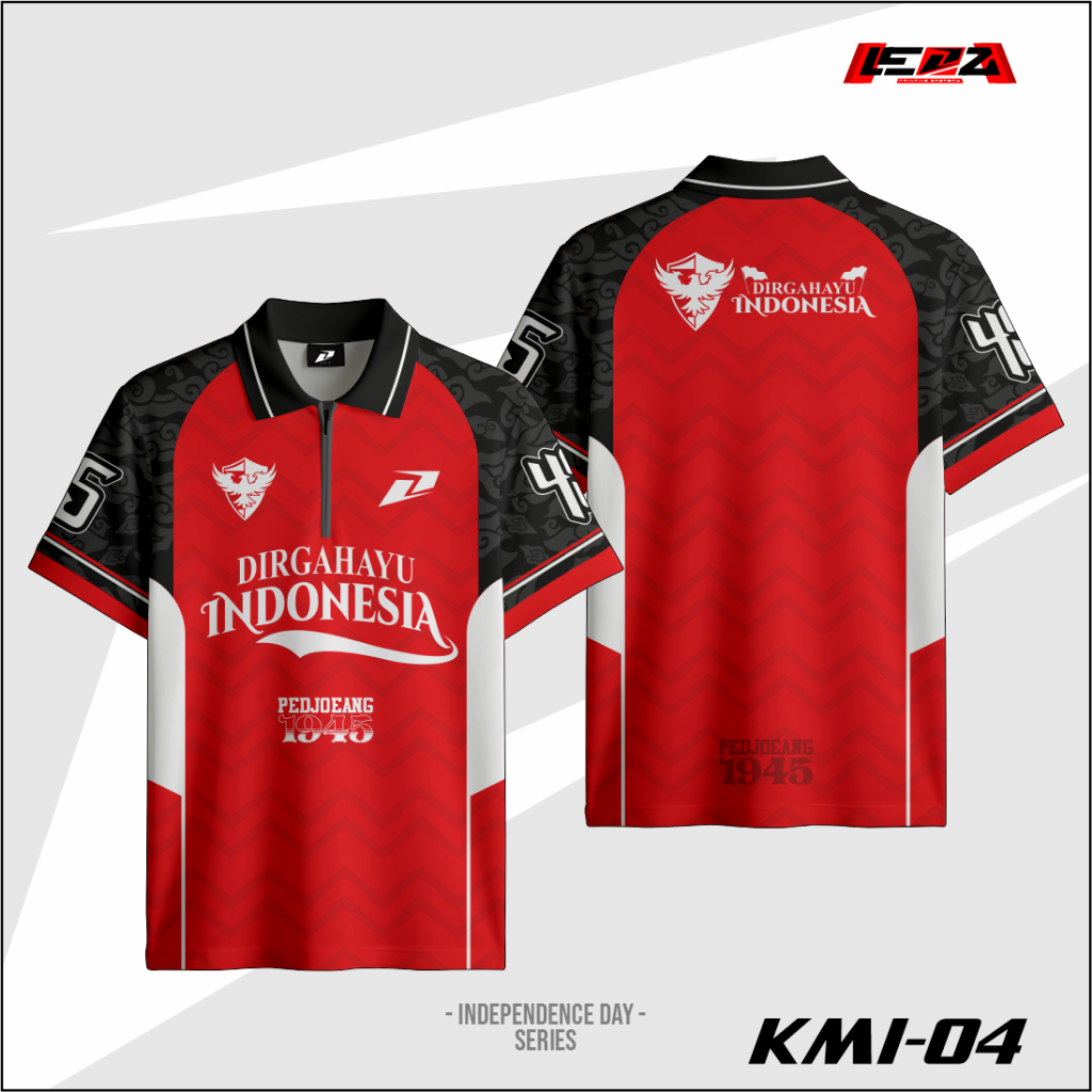 Jersey Baju Kaos Kemerdekaan Kerah Resleting Baju Agustusan Independence Day 1945 Nineteen Forty Fiv