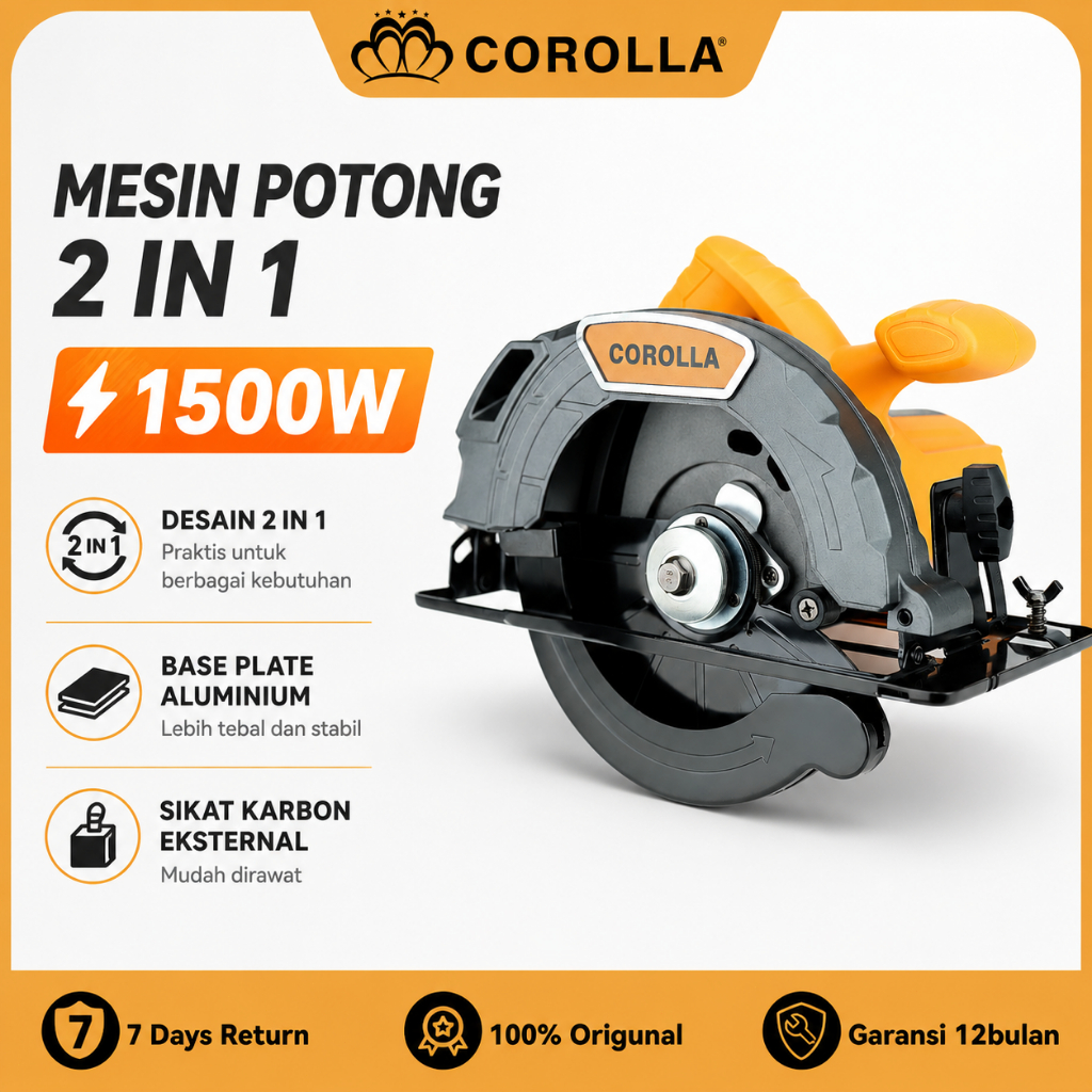 COROLLA Gergaji Circular Mesin Gergaji Listrik Potong Kayu Portable Alat Tukang Kayu Papan Triplek