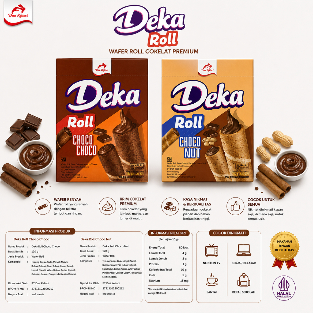 Deka Choco Wafer Stick Roll 6.5gr | 1 Box Isi 24