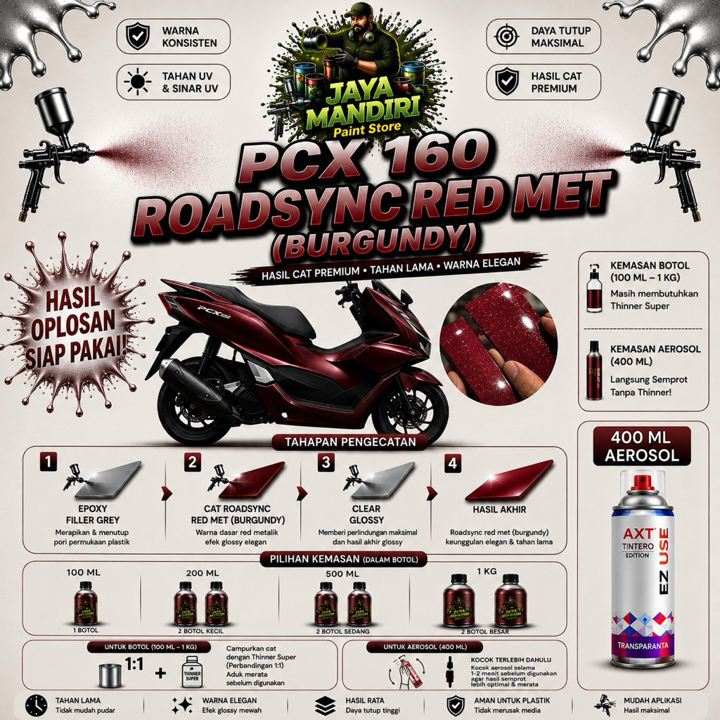 Mixing Colors PCX 160 Roadsync (Burgundy Red) by Jaya Mandiri Cat untuk Cat Burgund Motor Pcx