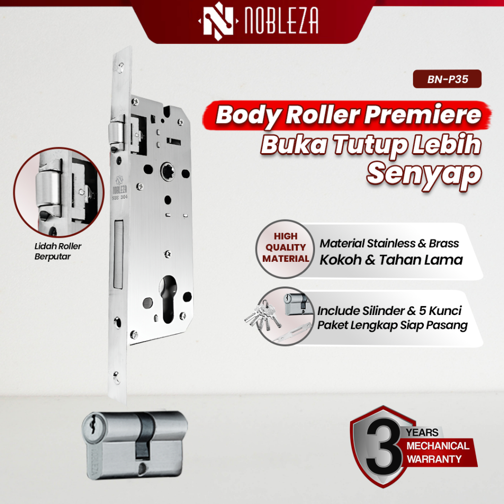 Nobleza Body Kunci Pelor Pintu Rumah Lockcase Mortice Roller Premiere BN-P35