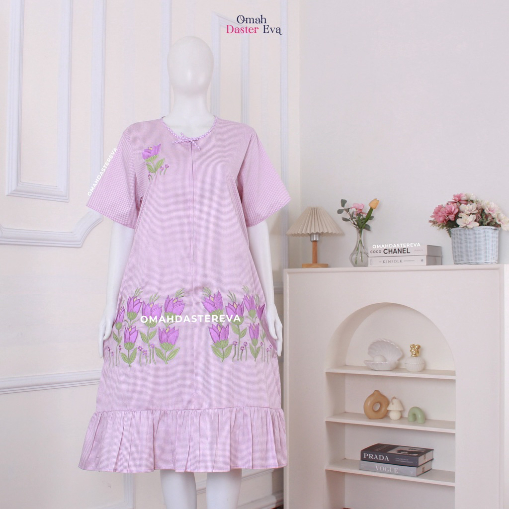 Omah Daster Eva | Daster Wanita Pendek Rumbai Bordir Cantik Malang Size M | Katun Jepang Premium |  
