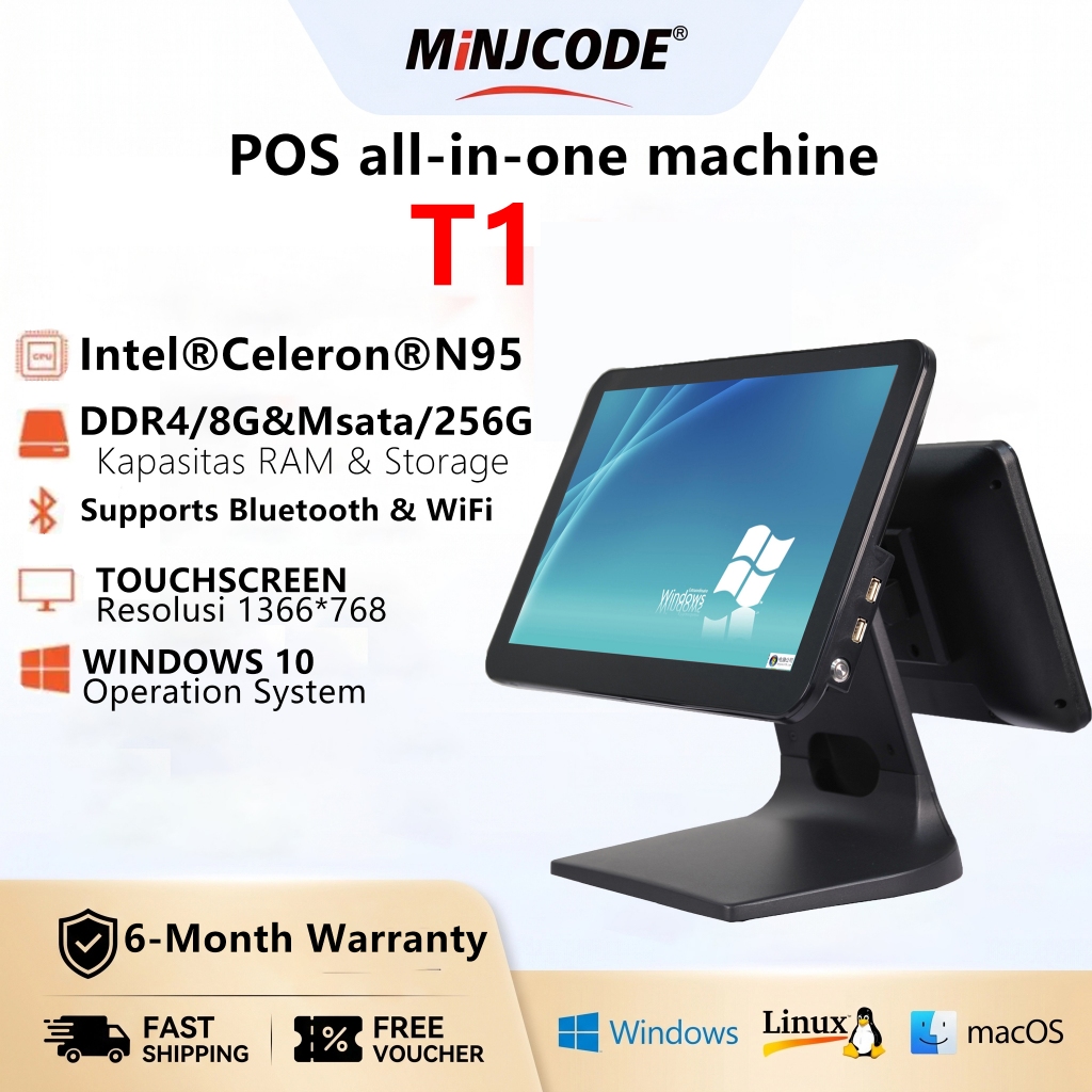 Dual-screen touch POS, Intel N95, WiFi+BT, Android/Windows for shops & restaurants