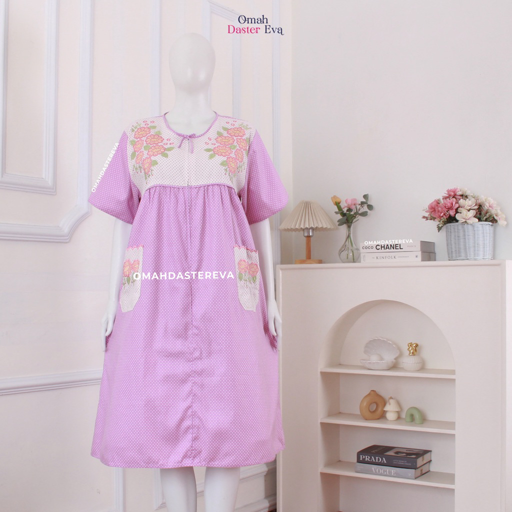 Omah Daster Eva | Daster Wanita Pendek Bordir Cantik Malang Size M | Katun Jepang Premium |  Adem Ny