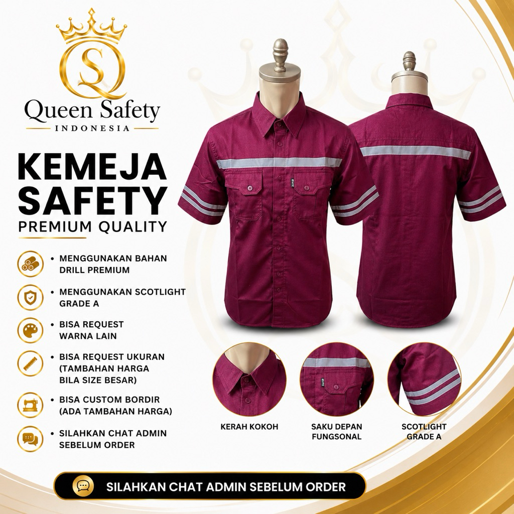 KEMEJA SAFETY - BAJU SAFETY - BAJU K3 - BAJU SAFETY LENGAN PENDEK MERAH
