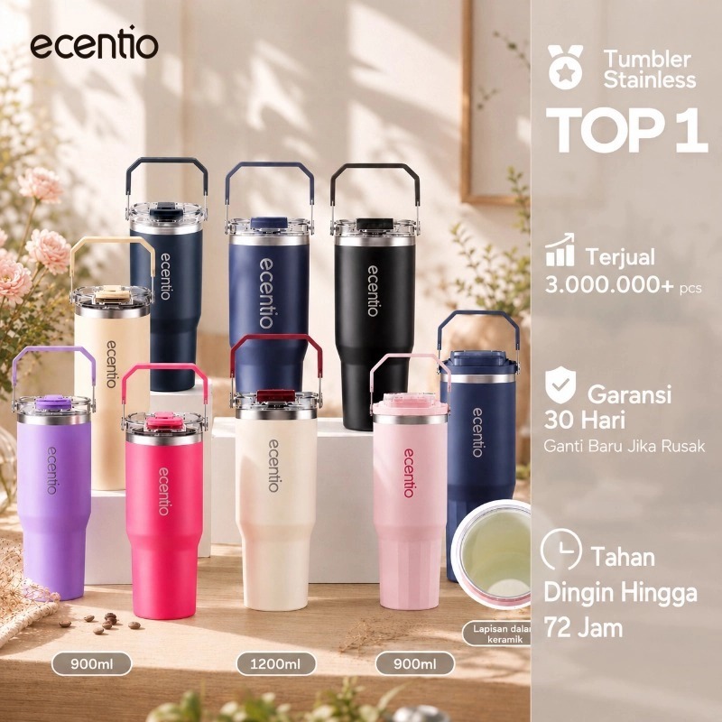 [Tumbler Pro] ecentio Tumbler Stainless 900ml/1200ml Portable Thermos Botol Minum Besar Dengan Tas T