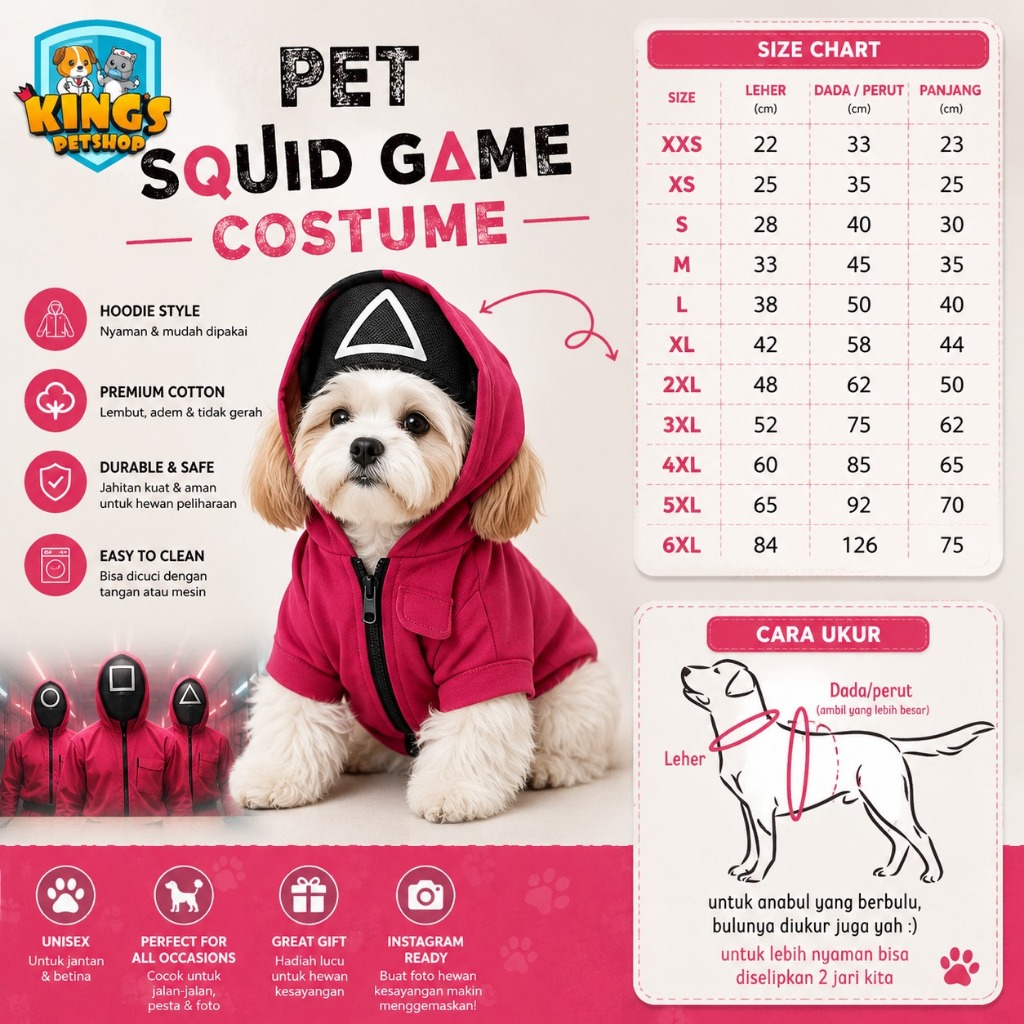 PET SQUID GAME COSTUME - KOSTUM ANJING KARAKTER SQUID GAME