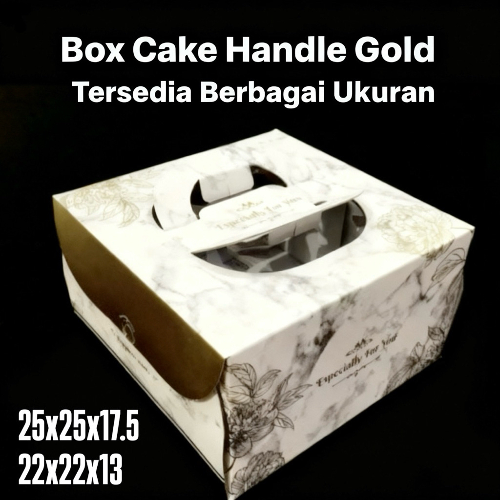 Box Cake Handle GOLD 25x25x17.5cm