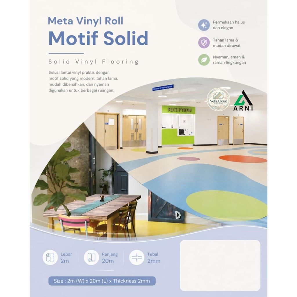 Lantai Vinyl Roll META Warna Solid Tebal 2mm / Lantai Vinyl Roll Motif Polos / Halus & Elegan