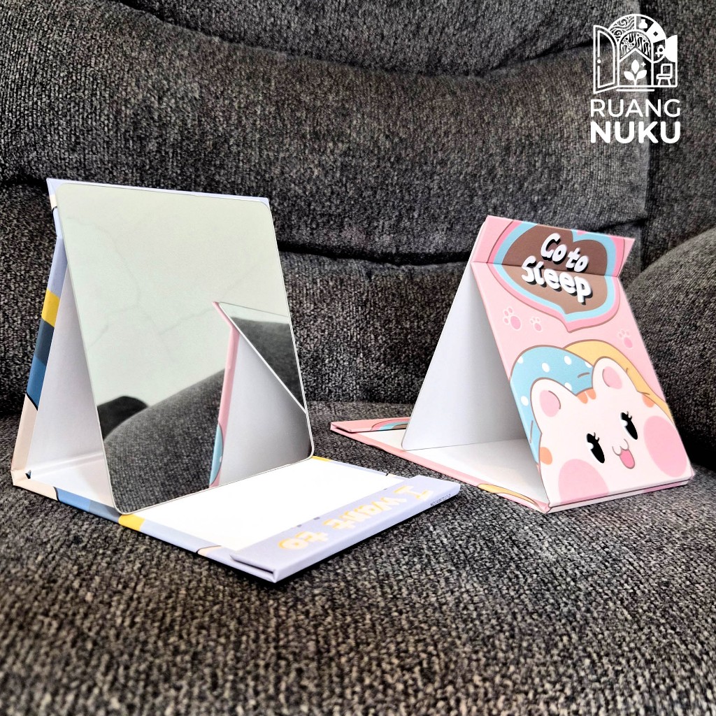 Kaca Buku Tanpa Frame Aesthetic – Book Mirror Compact Frameless / Cermin Lipat Portable 13 x 18 cm