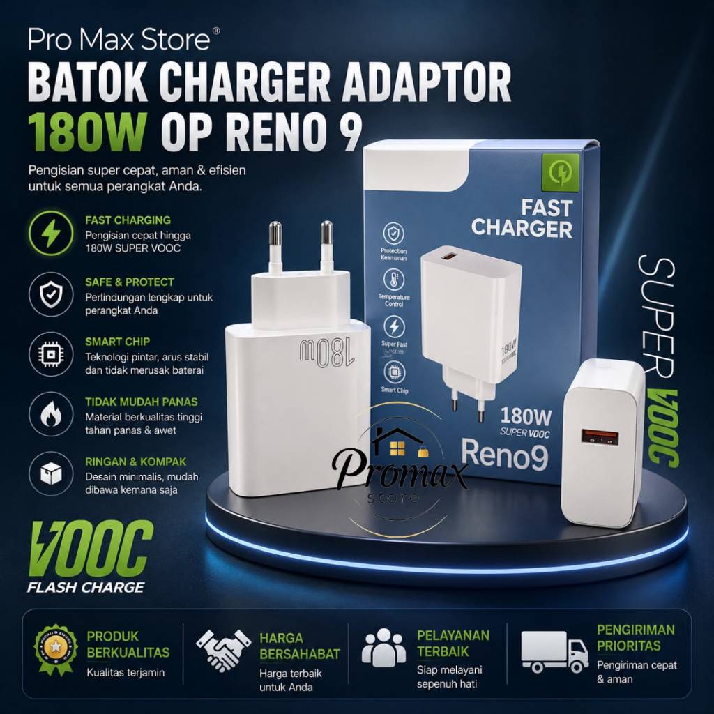 PM - Batok Charger Adaptor 180w Oppo Reno 9 | Adaptor Kepala Charger 180watt Oppo | Adaptor Casan