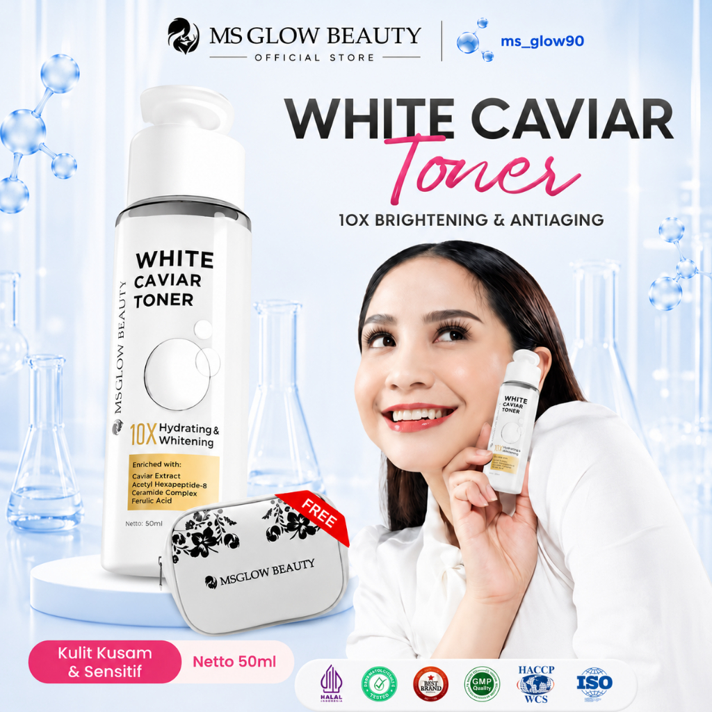 (FREE POUCH) WHITE CAVIAR TONER MS GLOW / Toner Mencerahkan / Toner Flek Noda Hitam