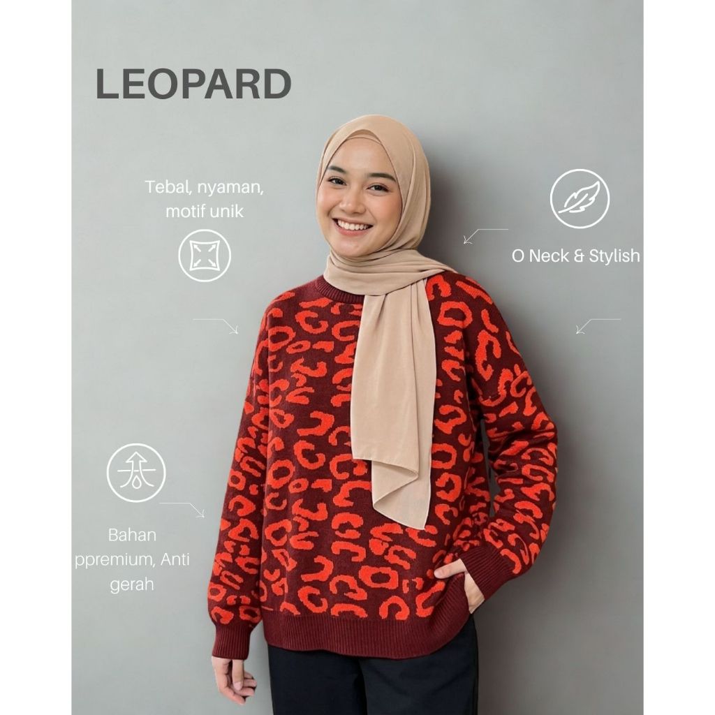 Leopard - Sweater Rajut Wanita Oversize Leopard Akrilik Lembut, nyaman, stylish, trendy allsize