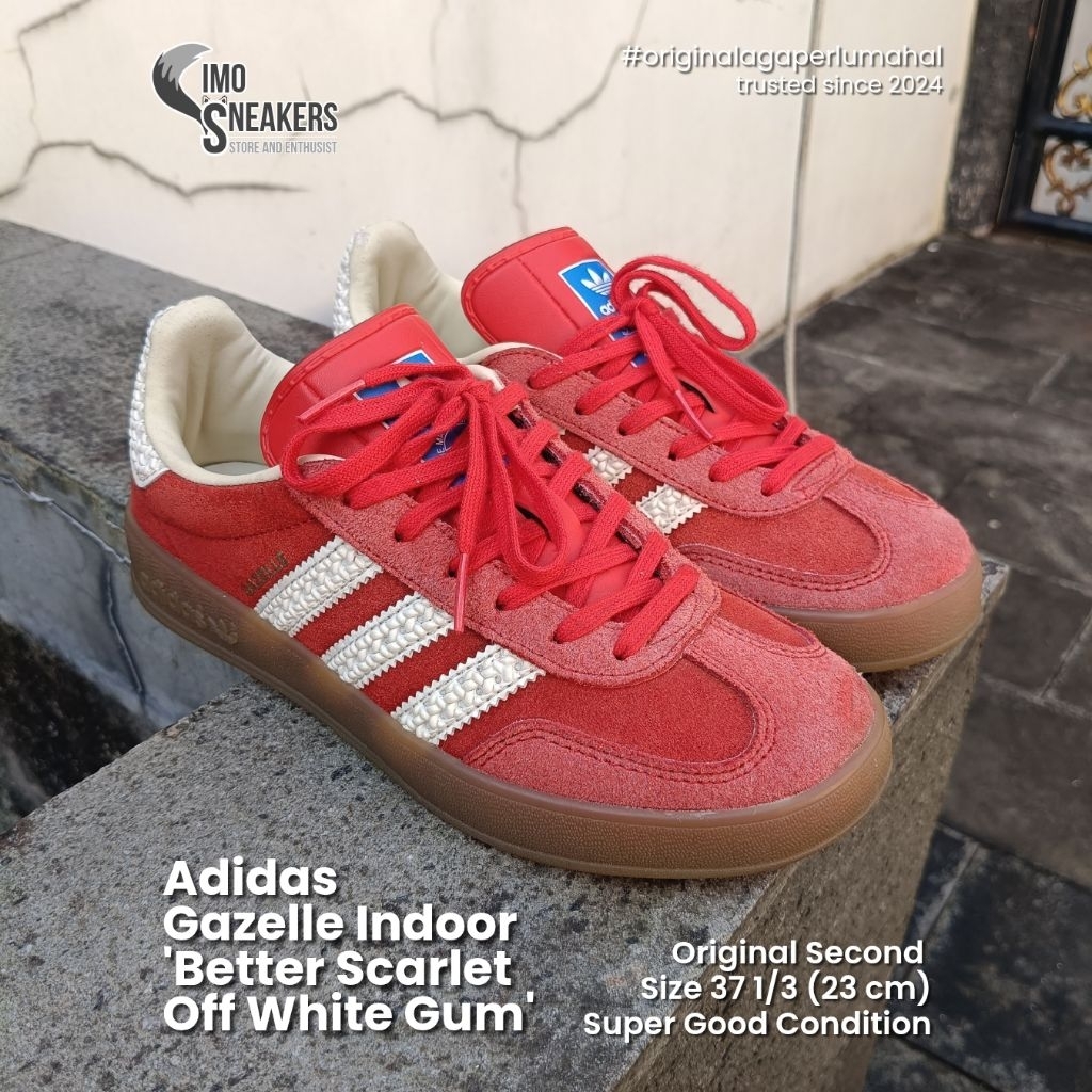 Adidas Gazelle Indoor Suede Merah Putih Gading Sepatu Sneakers Original