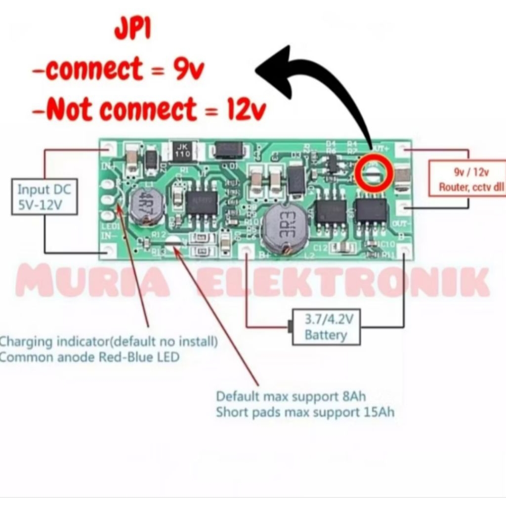 modul ups 12v 9v dengan baterai 18650 / PCB modul ups 12 volt 9 volt