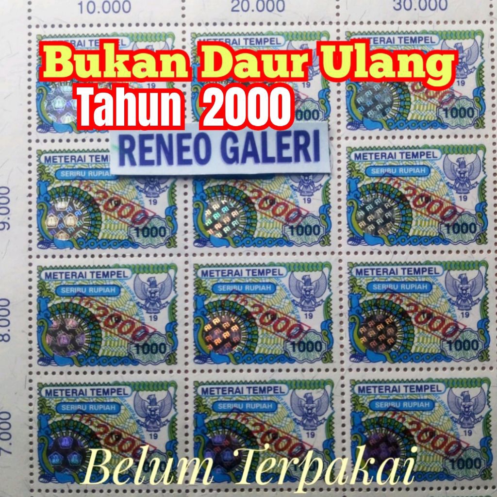 1 pcs Meterai tempel 1000 Rupiah Tahun 2000 cetak tindih darurat materai lam kuno Rp matrai asli ori