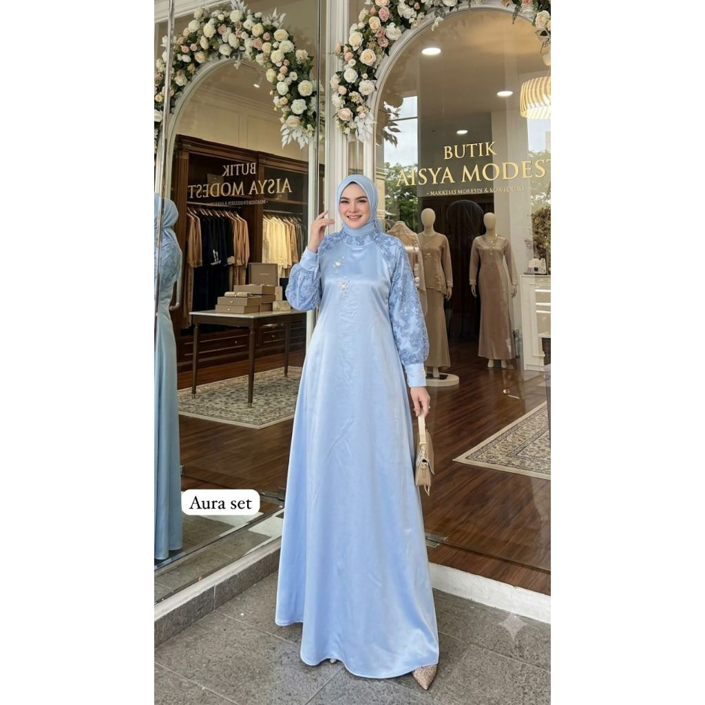 AURA SET DRESS BAHAN SILK LD 110 PB 142
