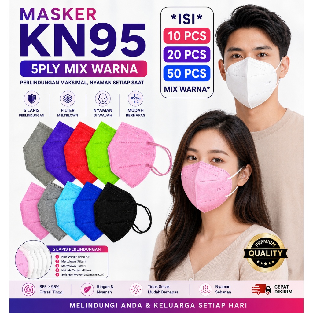 BELLA | MASKER KN95 5PLY MEDIS ISI 10 / 20 /50 pcs MASKER MEDIS 5 LAPISAN YNB CARE KOREA PREMIUM