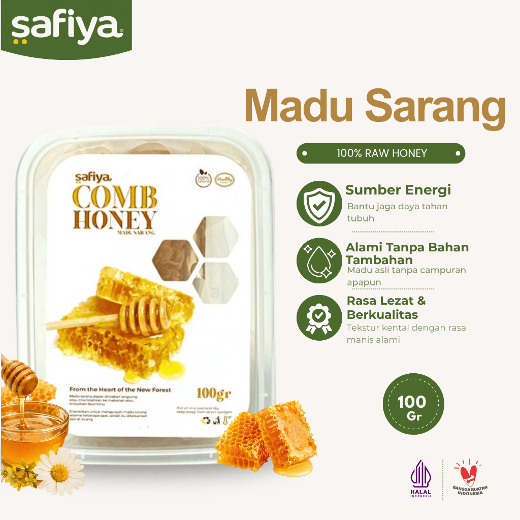 Safiya Madu Sarang Asli 100 Gram Raw Honey Comb
