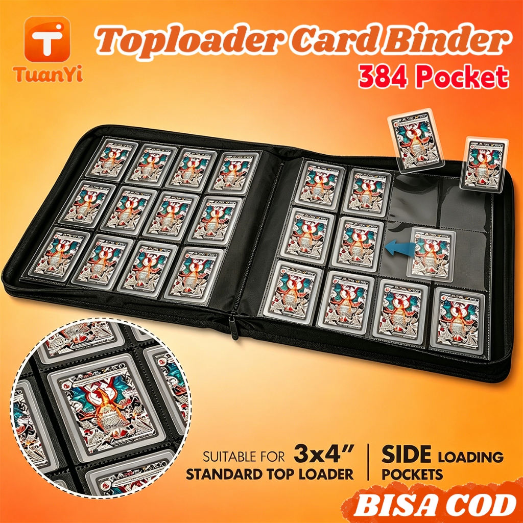 Album Toploader Zipper PU Leather 384 Slot 24 Kantong Halaman Side Load Anti Air Tahan Lama Kompatib